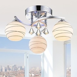 Plafoniera moderna in cristallo, montaggio a filo, 3 luci E26/E27, 55 x 55 cm