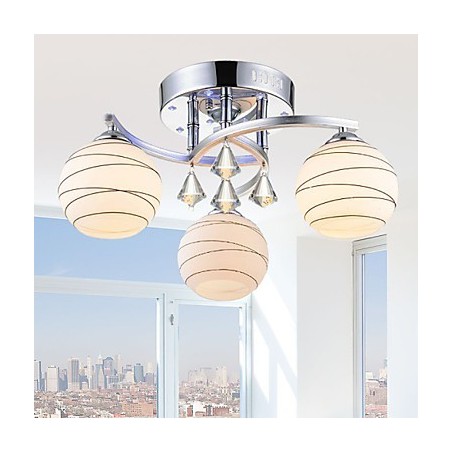 Plafoniera moderna in cristallo, montaggio a filo, 3 luci E26/E27, 55 x 55 cm