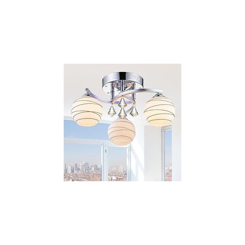 Plafoniera moderna in cristallo, montaggio a filo, 3 luci E26/E27, 55 x 55 cm