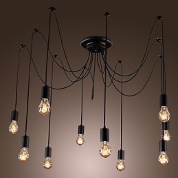 Lampadario vintage nero 10 luci con lampadine incluse, sospensione regolabile