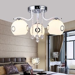 Plafoniera a filo in vetro bianco con cristalli, 45 cm
