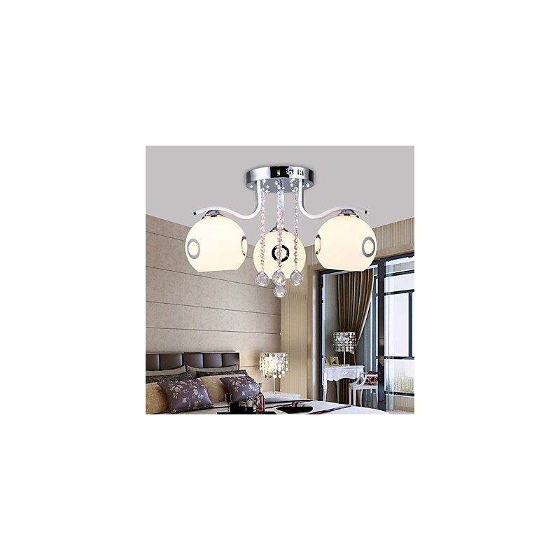 Plafoniera a filo in vetro bianco con cristalli, 45 cm