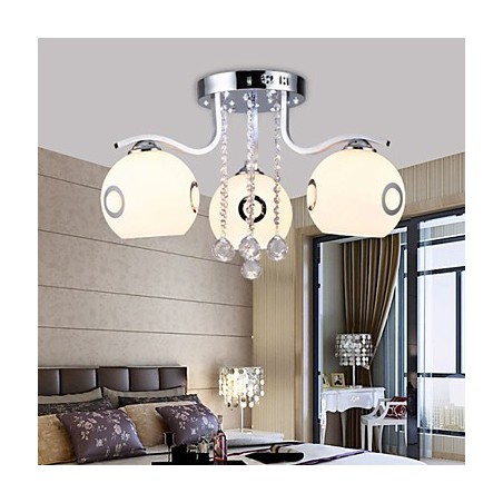 Plafoniera a filo in vetro bianco con cristalli, 45 cm