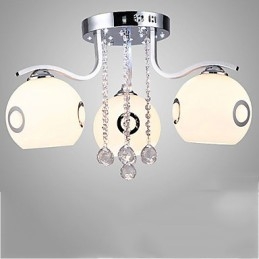 Plafoniera a filo in vetro bianco con cristalli, 45 cm