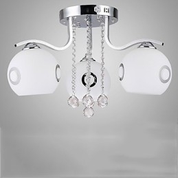 Plafoniera a filo in vetro bianco con cristalli, 45 cm