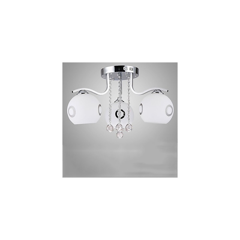 Plafoniera a filo in vetro bianco con cristalli, 45 cm