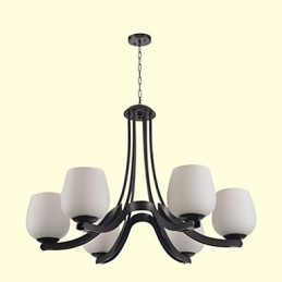Lampadario classico in metallo dipinto marrone con paralumi in vetro bianco, 3 luci E26/E27