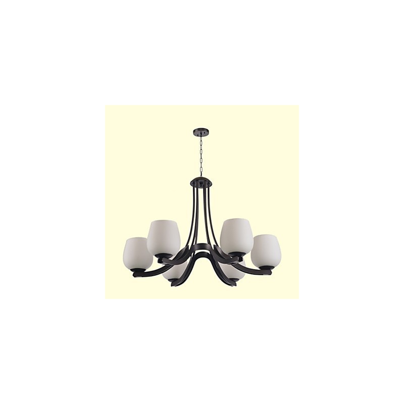 Lampadario classico in metallo dipinto marrone con paralumi in vetro bianco, 3 luci E26/E27