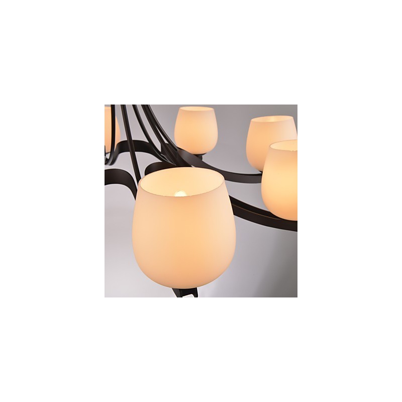 Lampadario classico in metallo dipinto marrone con paralumi in vetro bianco, 3 luci E26/E27