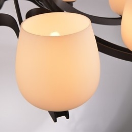 Lampadario classico in metallo dipinto marrone con paralumi in vetro bianco, 3 luci E26/E27