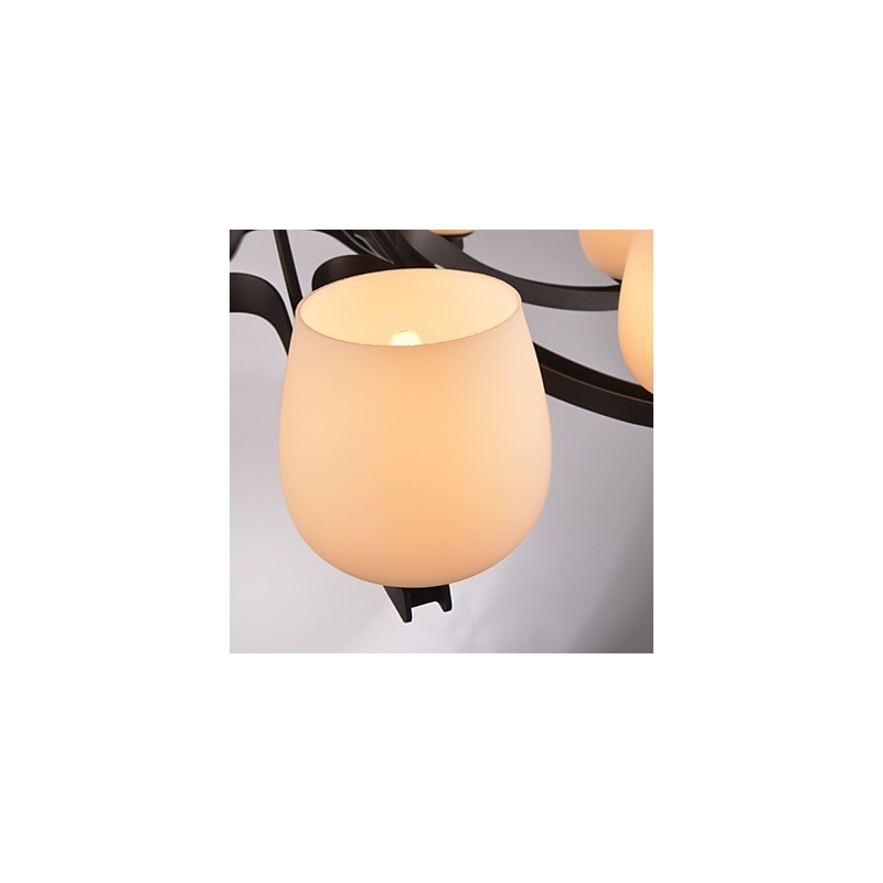 Lampadario classico in metallo dipinto marrone con paralumi in vetro bianco, 3 luci E26/E27