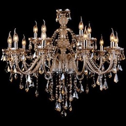 Lampadario in cristallo cognac moderno a 2 livelli, 15 luci