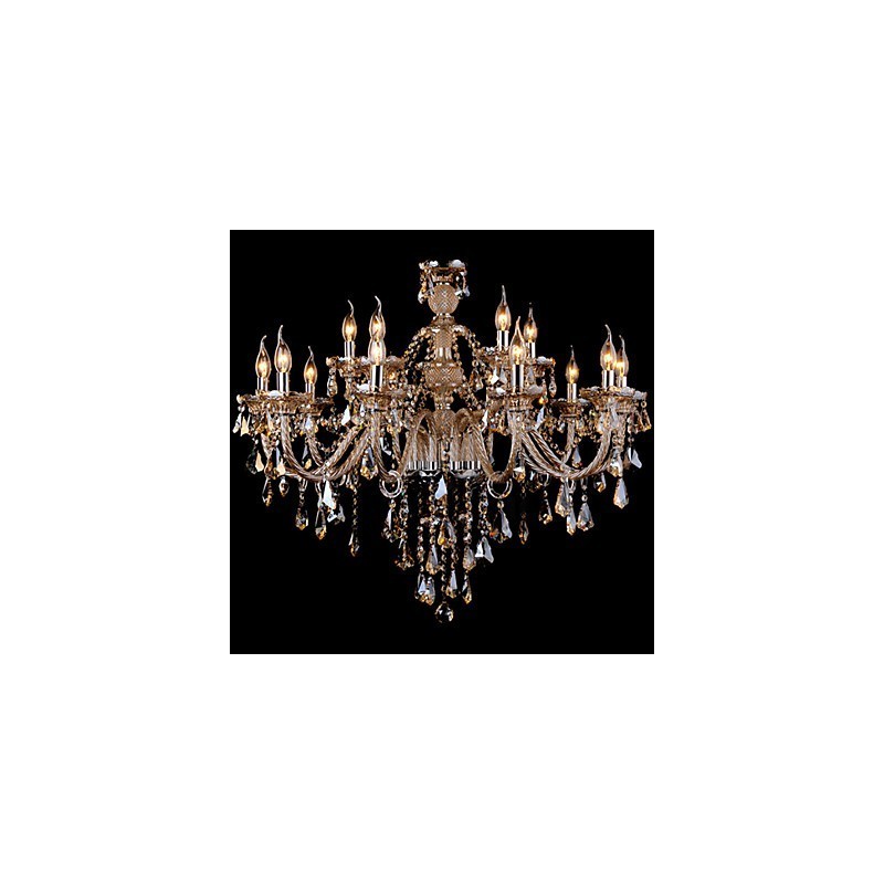Lampadario in cristallo cognac moderno a 2 livelli, 15 luci