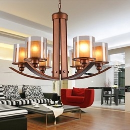 Lampadario classico retrò tradizionale in metallo dipinto, 3 lampadine E26/E27, marrone e bianco
