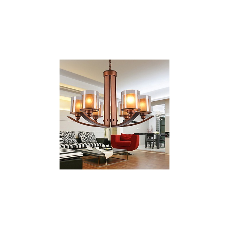 Lampadario classico retrò tradizionale in metallo dipinto, 3 lampadine E26/E27, marrone e bianco