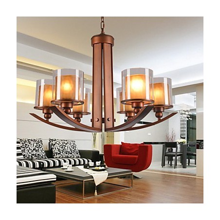Lampadario classico retrò tradizionale in metallo dipinto, 3 lampadine E26/E27, marrone e bianco