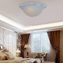 Plafoniera da soffitto bianca in vetro e resina intagliata stile classico europeo