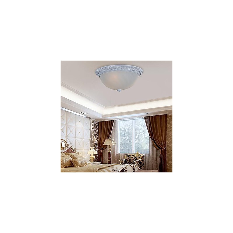 Plafoniera da soffitto bianca in vetro e resina intagliata stile classico europeo