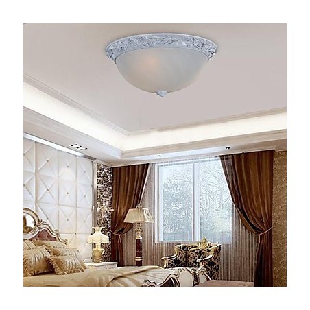 Plafoniera da soffitto bianca in vetro e resina intagliata stile classico europeo