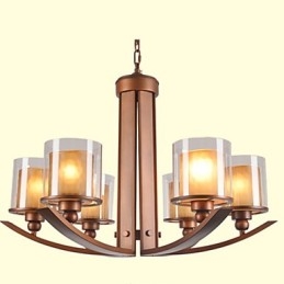 Lampadario classico retrò tradizionale in metallo dipinto, 3 lampadine E26/E27, marrone e bianco