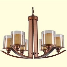 Lampadario classico retrò tradizionale in metallo dipinto, 3 lampadine E26/E27, marrone e bianco