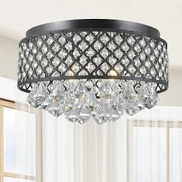 Plafoniera a filo tradizionale classica in cristallo e metallo dipinto 2 lampadine E12/E14