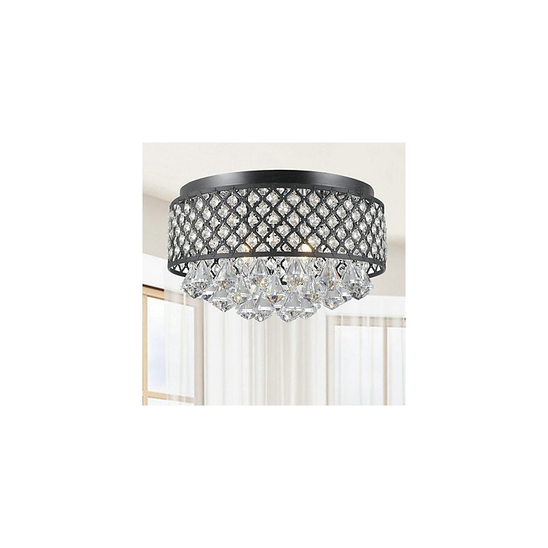 Plafoniera a filo tradizionale classica in cristallo e metallo dipinto 2 lampadine E12/E14