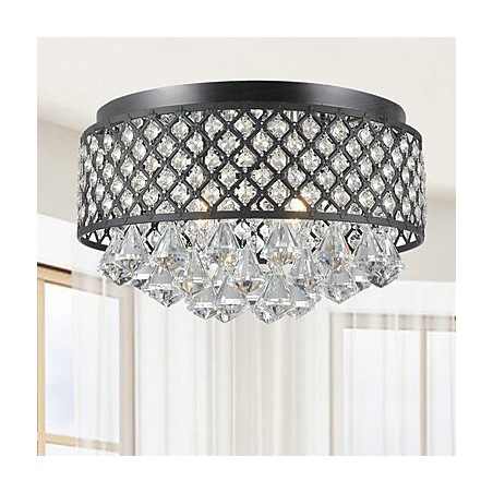 Plafoniera a filo tradizionale classica in cristallo e metallo dipinto 2 lampadine E12/E14