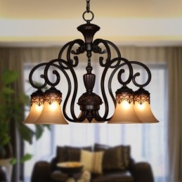 Lampadario vintage in metallo dipinto a mano con motivo isola di campagna, montaggio a filo