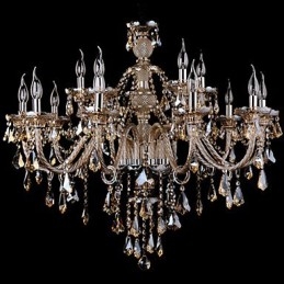 Lampadario in cristallo cognac moderno a 2 livelli, 15 luci