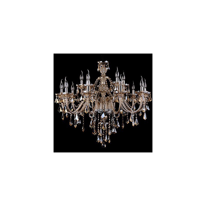 Lampadario in cristallo cognac moderno a 2 livelli, 15 luci