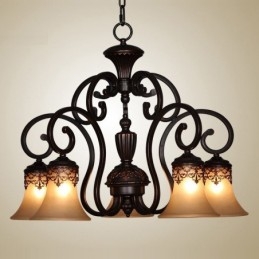 Lampadario vintage in metallo dipinto a mano con motivo isola di campagna, montaggio a filo