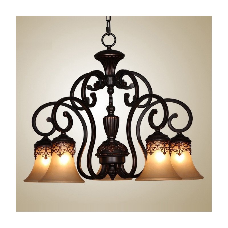 Lampadario vintage in metallo dipinto a mano con motivo isola di campagna, montaggio a filo