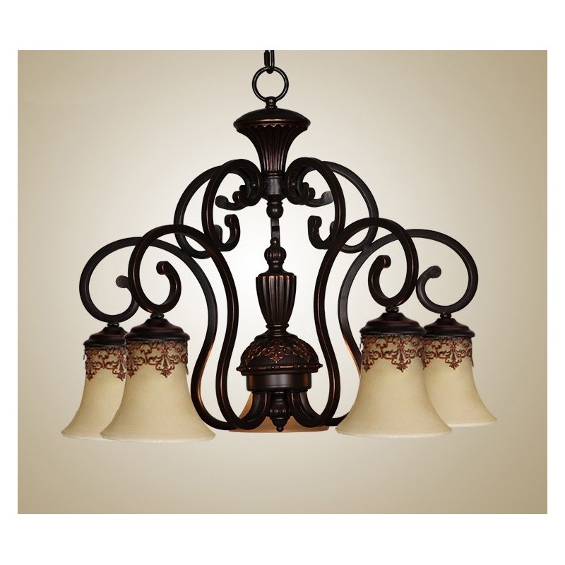 Lampadario vintage in metallo dipinto a mano con motivo isola di campagna, montaggio a filo