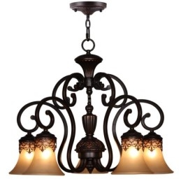 Lampadario vintage in metallo dipinto a mano con motivo isola di campagna, montaggio a filo