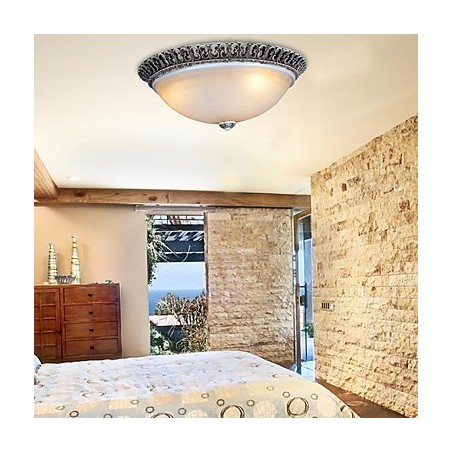 Plafoniera da soffitto a filo in vetro bianco e resina marrone scuro, intaglio classico europeo