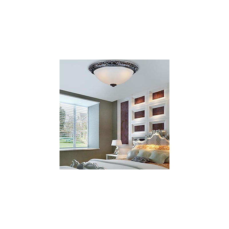 Plafoniera da soffitto in vetro e resina argento intagliata retrò classica europea