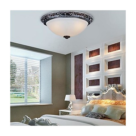 Plafoniera da soffitto in vetro e resina argento intagliata retrò classica europea