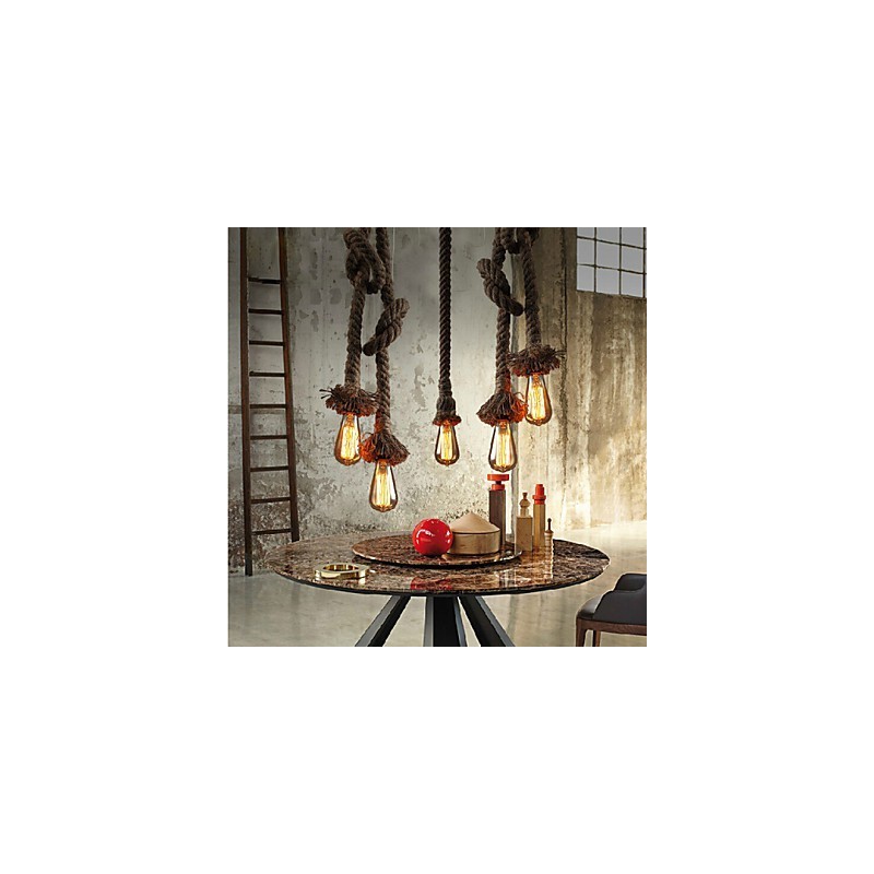 Lampada a sospensione in corda di canapa 1 luce rustica marrone, 150 cm