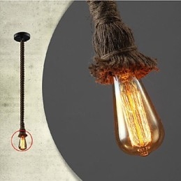 Lampada a sospensione in corda di canapa 1 luce rustica marrone, 150 cm