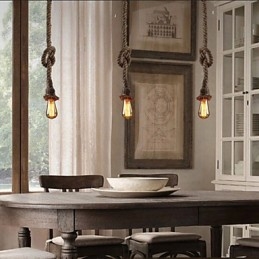 Lampada a sospensione in corda di canapa 1 luce rustica marrone, 150 cm
