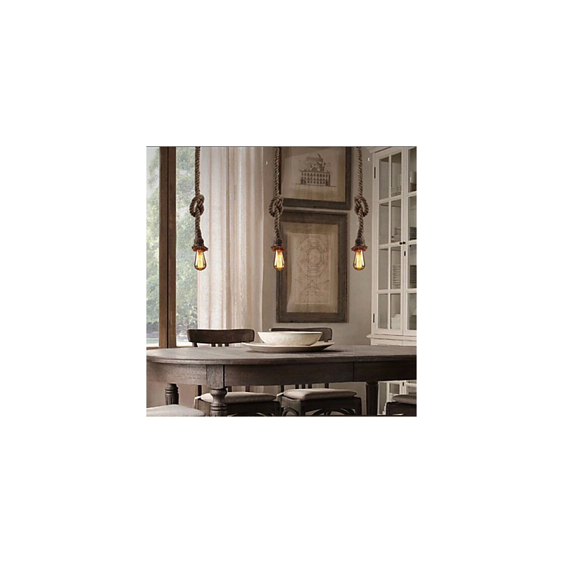 Lampada a sospensione in corda di canapa 1 luce rustica marrone, 150 cm