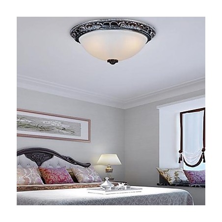 Plafoniera da soffitto in vetro bianco e resina argento intagliata retrò classica europea