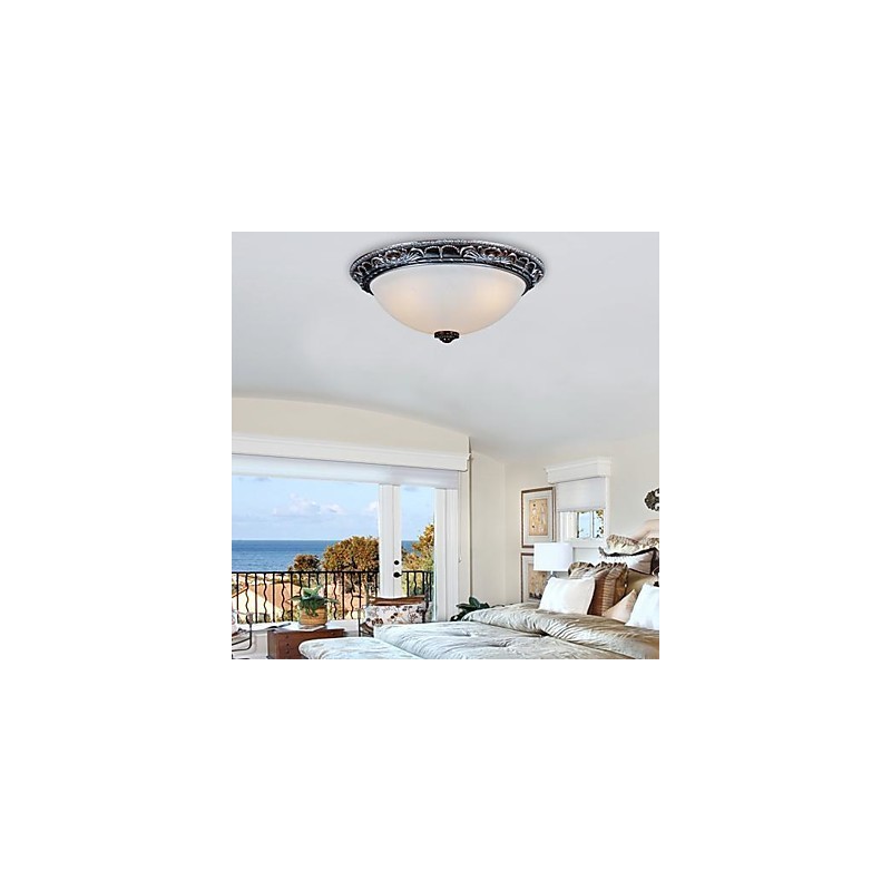 Plafoniera da soffitto in vetro bianco e resina argento intagliata retrò classica europea