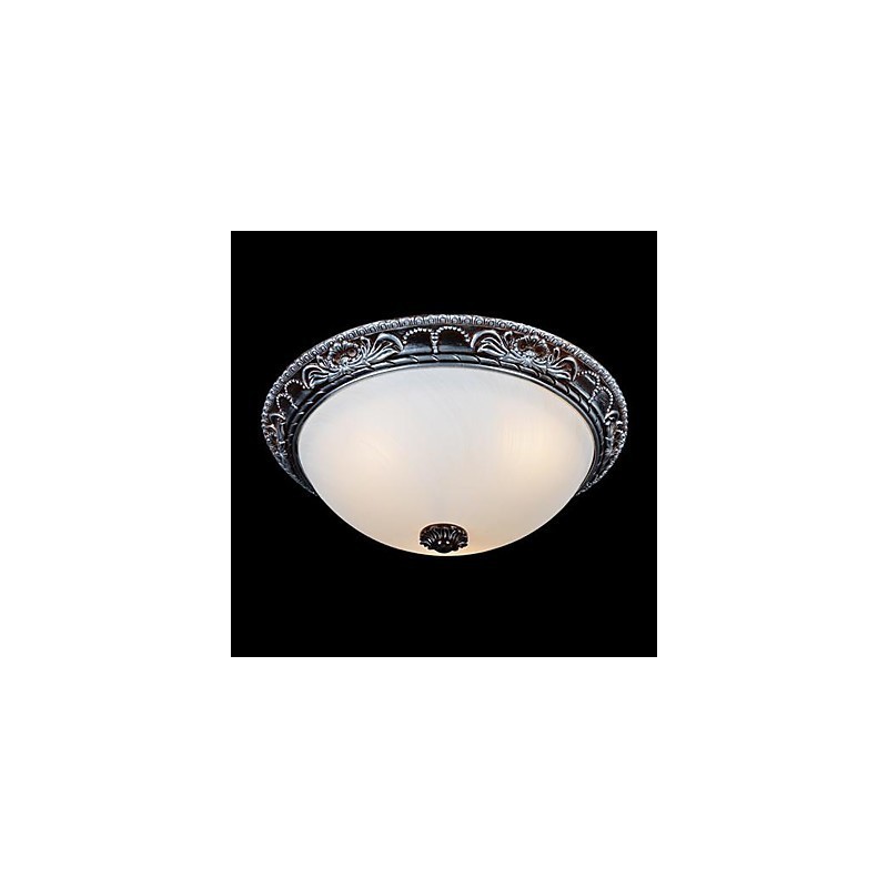 Plafoniera da soffitto in vetro bianco e resina argento intagliata retrò classica europea