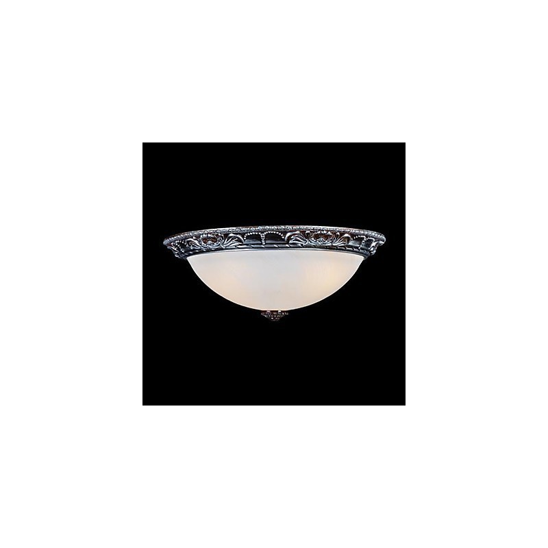 Plafoniera da soffitto in vetro bianco e resina argento intagliata retrò classica europea