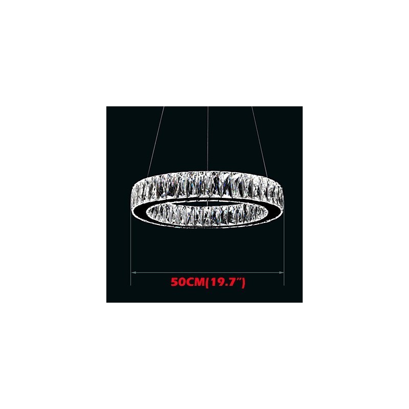 Lampadario moderno a anello singolo in cristallo K9, argento, 50 cm