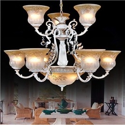 Lampadario bianco a 12 luci in vetro dorato fatto a mano, stile europeo retrò classico