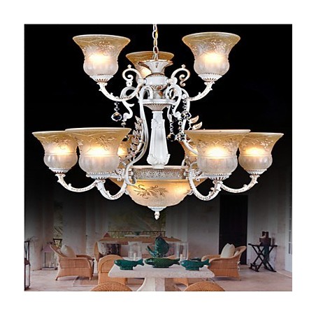 Lampadario bianco a 12 luci in vetro dorato fatto a mano, stile europeo retrò classico