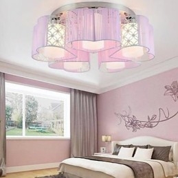 Plafoniera a filo moderna cromata con paralume in tessuto viola e rosa 3 lampadine